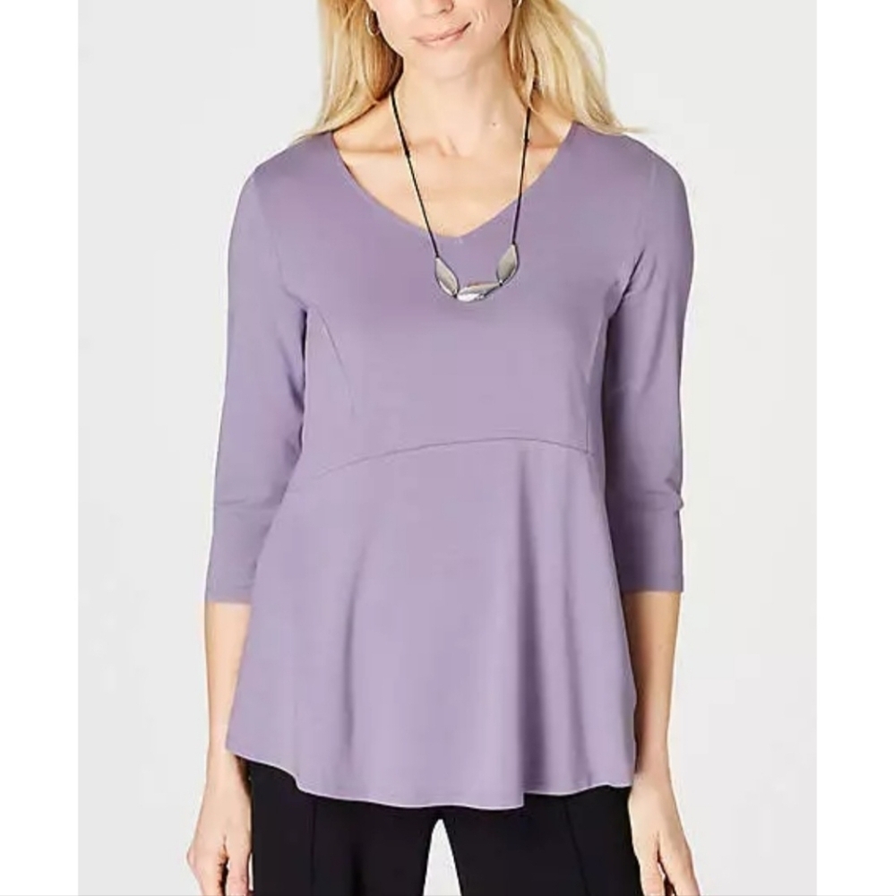 J Jill Wearever V-Neck Purple Peplum Top Size XSP 3/4 Sleeve Easter Pastel